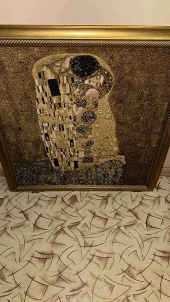 Продам картину из гобелена с позолотой, нити, Поцелуй, автор Густав Климт