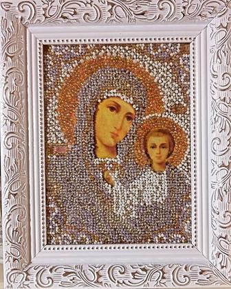 Икона святой Богородицы Казанской и мученицы Валентины из бисера