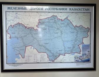 Карта Железных дорог РК настенная в рамке