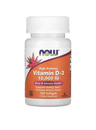 Now Foods Витамин D3, 120 капсул. 10 000 мг