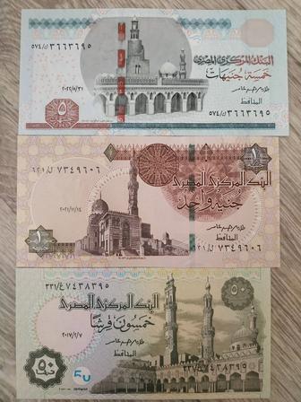 Три банкноты Египта 2017-2021 года.