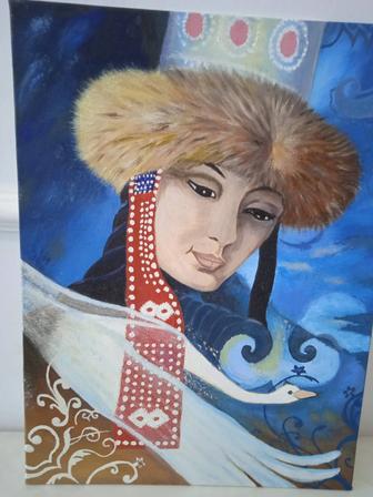 Картина Девушка в саукеле, маслом на холсте 3040