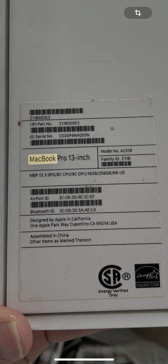 MacBook13 pro / M1 / 256gb / 16gb