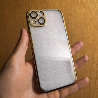 Чехол iPhone 13, прозрачный в золотой рамке, доставка по центру Алматы
