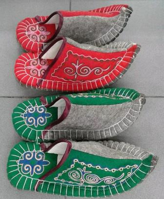 Тапочки из натурального войлока с казахским орнаментом, прекрасный подарок.