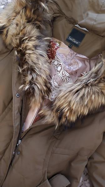Пуховик зимний, натуральный мех и пух, 48 размер
