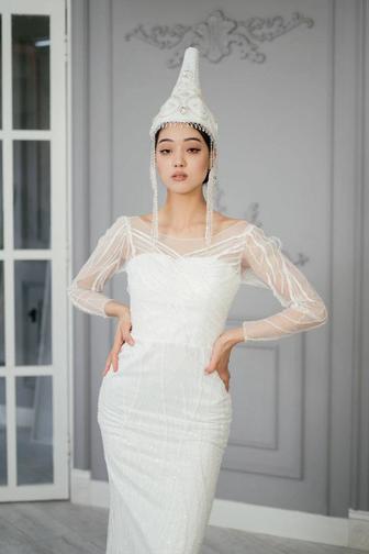 Кыз узату прокат современное белое платье с саукеле в Алматы