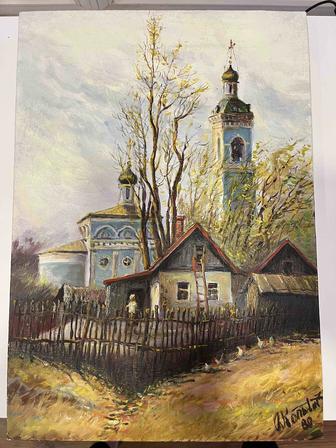 Картина маслом «Церковь в деревне»