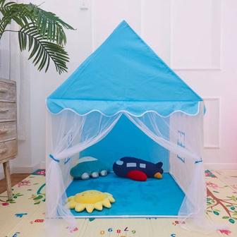 палатка игровая домик синий + герлянда в подарок.