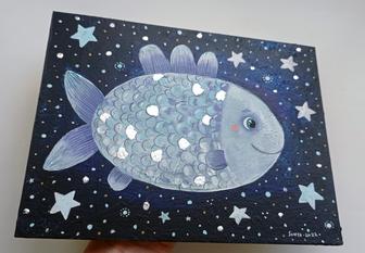 Картина акрилом Серебристая рыбка, 18 х 24 см
