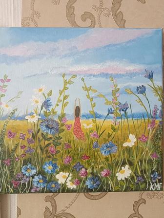 Картина маслом Девушка в поле