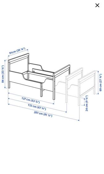 Кровать IKEA Сундвик, цвет белый, размер трансформер 80x120-200см