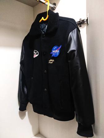 Шерстяная/кожаная винтажная куртка ретро логотип NASA