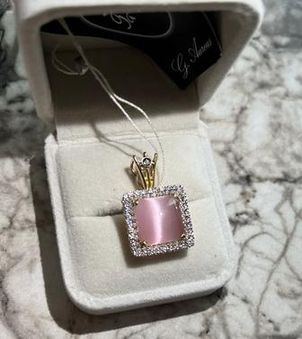 Кулон розовый кварц с бриллиантами
