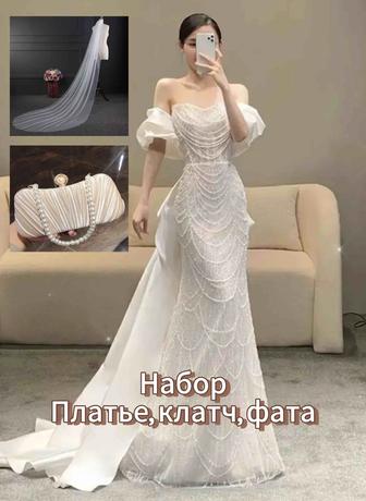 Свадебное платье-рыбка, не ношеное, новое. Размер М(46-48)