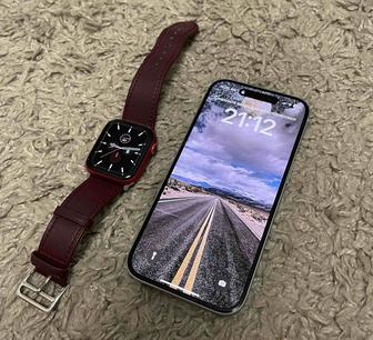Продам или обменяю Iphone 15 128gb Blue Apple Watch 6 44mm Red