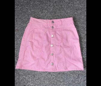 Юбка джинсовая розовая на пуговицах