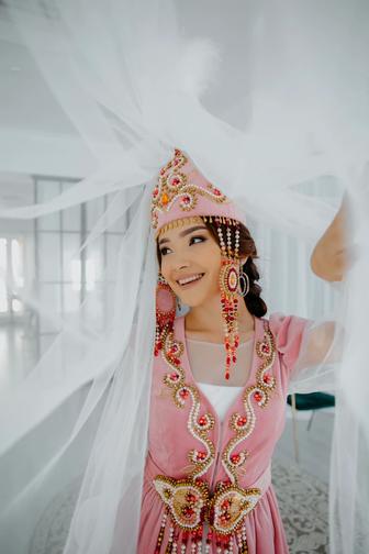 Розовый камзол и саукеле на кыз узату на прокат (комплект) в Алматы