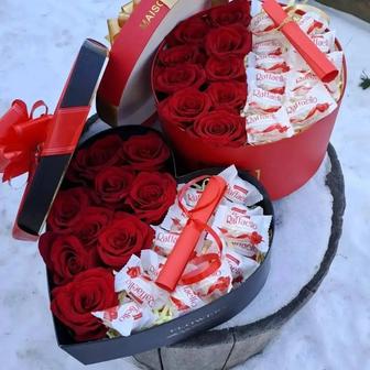 Подарок девушке, красные розы, метровые розы