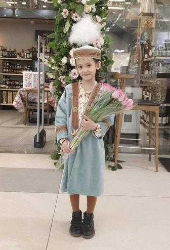 Прокат детский голубой национальный этно костюм на девочку 7-9 лет в Алматы