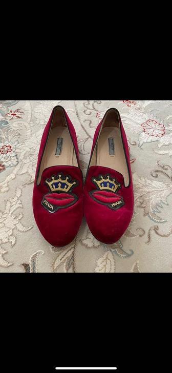Prada Milano burgundy velvet loafers оригинал б/у
