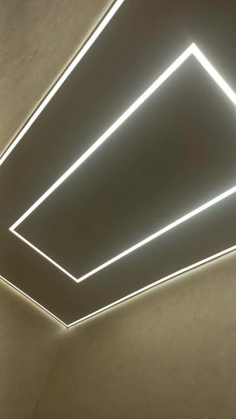 Натяжной потолок, теневой профиль, декор потолок, светолиния