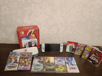 Nintendo switch oled, joy con, 9 физических игр в комплекте.