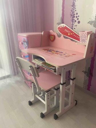 Детский стол со стулом регулируется высота розовый
