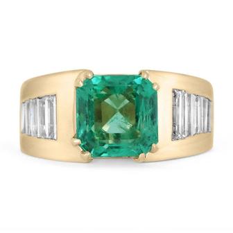 Золотое кольцо с натуральным изумрудом колумбия и бриллиантами