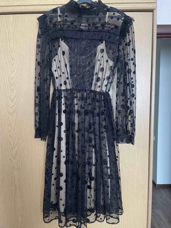 Черное вечернее платье из органзы, Италия, пошив Турция, M-L.