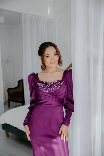 Вечернее фиолетовое длинное платье на прокат в Алматы