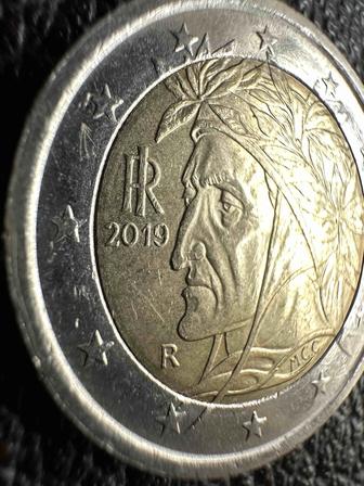 Итальянская коллекционная монета Данте Алигьери 2019 года - 2 евро