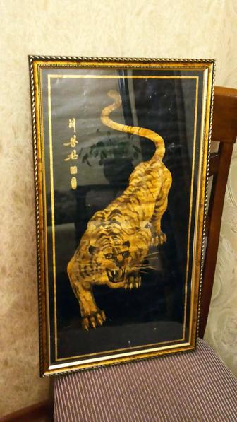 Картина Тигр фольга ручная работа 62х30см.