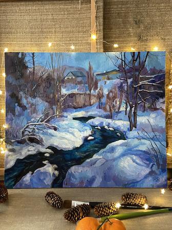 Картина маслом «Зимняя река»