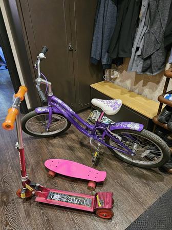 Велосипед, самокат, скейт для девочки 6-10 лет.