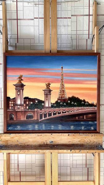 Картина маслом, «Городской Париж». С рамкой 53х63.