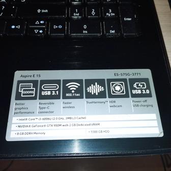 Ноутбук Acer E5-575G-3771 (Intel Core i3-6006U/GeForce GTX 950M 2Gb/8Gb/1T
